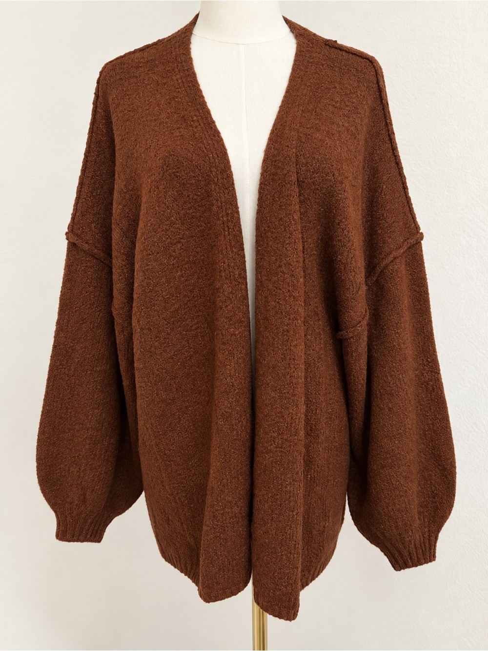 Cozy Open-Front Brown Women's Cardigan Sweater XL